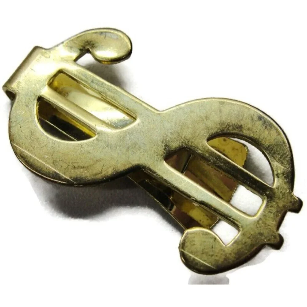 Gold Tone Dollar $ Sign Money Clip Stainless Steel Wallet Credit Card Cash ID